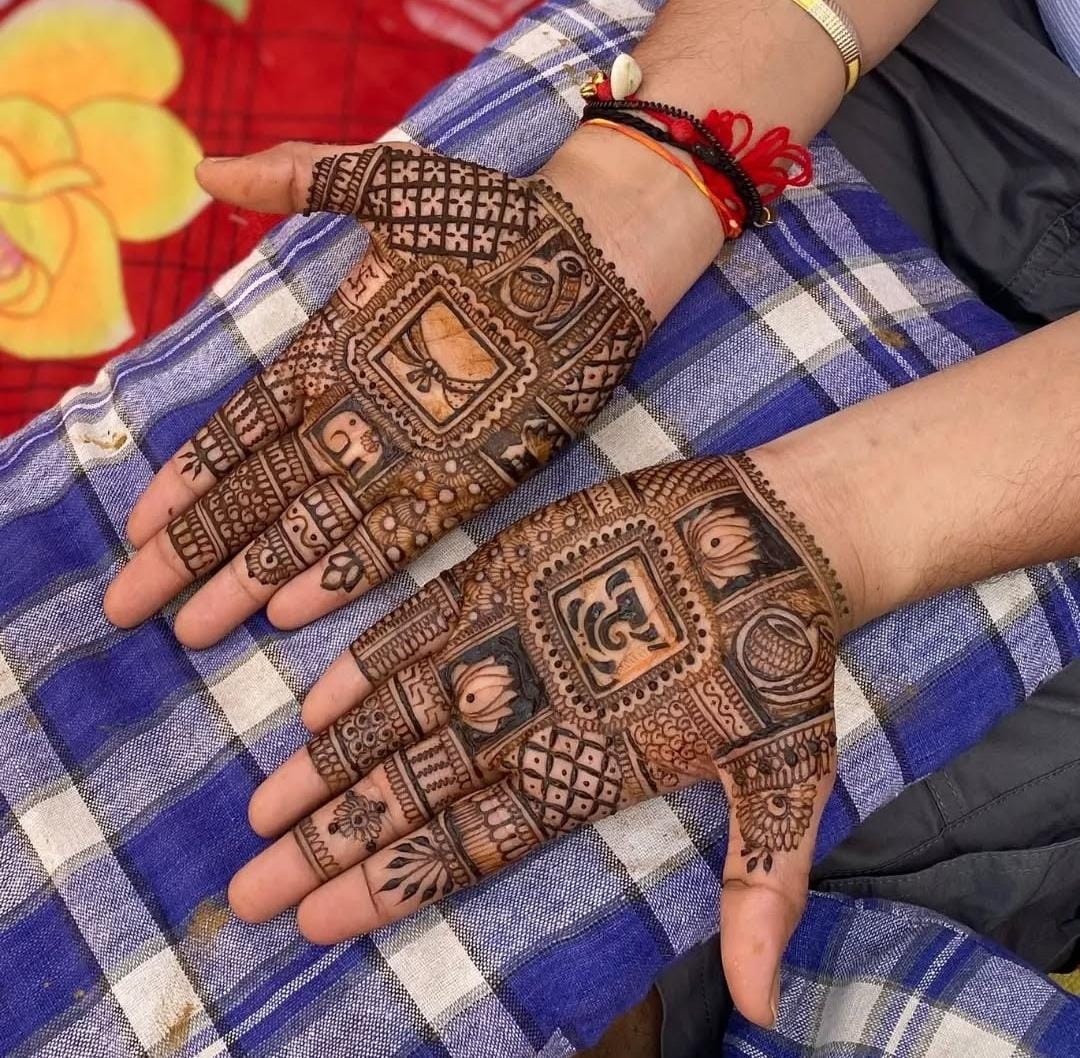 Geometric Groom Mehndi design